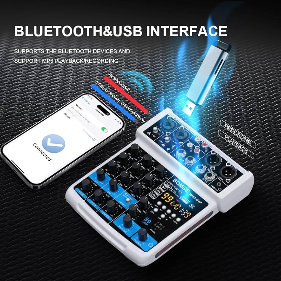 BOMGE BMG-04D アナログミキサー セット Amazon.com: BOMGE 04D portable bluetooth 4 Channel DJ audio
